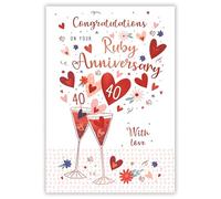 IC&G 40th Anniversary Card - Happy Ruby Anniversary Card 40 Years with Drinks and Love Hearts Design and Embossed Foil Details - Anniversary Card for a Special Couple