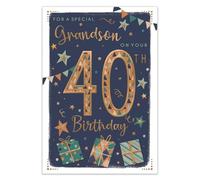IC&G 40th Birthday Card for Grandson - Stylish Age 40 Design with Embossed Foil Finish & Illustrated Insert Leaf, Eco-Friendly & Made in the UK