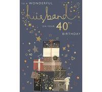 IC&G 40th Birthday Card for Husband - Gifts and Stars Design - Embossed Foil Finish - Age 40 Birthday Greeting Card for a Wonderful Husband - For Him