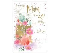 IC&G 40th Birthday Card for Mum - Age 40 Floral Cake Design - Embossed Foil Finish - Premium Greeting Card with Envelope