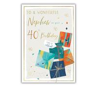 IC&G 40th Birthday Card for Nephew - Contemporary Present Design - Embossed Foil Finish - Age 40 Birthday Greeting Card for Wonderful Nephew - For Him