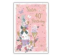 For You Sister On Your 40th Birthday Greeting Card - Modern Design 8482