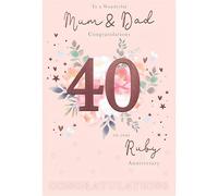 IC&G 40th Ruby Wedding Anniversary Card for Mum and Dad - Embossed Foil Finish - Elegant Floral Design for Parents.