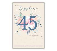 IC&G 45th Anniversary Card - Happy Sapphire Anniversary Card 45 Years for a Special Couple with Artistic Floral Hearts Design and an Embossed Foil Finish