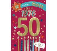 IC&G 50th Birthday Card for Son, Born in 1976, Nostalgic Memories | Embossed Foil Finish, Illustrated Inner with Year You Were Born Facts, Candles & Stars Design, Made in the UK
