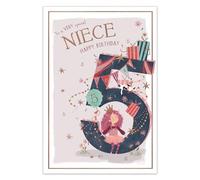 IC&G 5th Birthday Card for a Special Niece - Princess, Cat & Number 5 Celebration Design with Embossed Foil Finish & Illustrated Insert Leaf, Eco-Friendly & Made in the UK