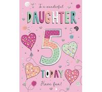 IC&G 5th Birthday Card for a Wonderful Daughter - Love Heart Balloons Design with Embossed Foil Finish & Illustrated Insert Leaf, Eco-Friendly & Made in the UK, Greeting Card with Envelope