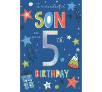 IC&G 5th Birthday Card for Son - Bold Stars Design - Embossed Foil Finish - Age 5 Birthday Greeting Card for a Wonderful Son - For Boys