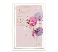 IC&G 60th Birthday Card for a Wonderful Daughter, Floral Balloons | Embossed Foil Finish, Illustrated Inner, Made in the UK