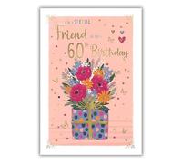 ICG Special Friend Female 60th Birthday Card - Age 60 - Floral Present with Stars and Butterflies. Embossed with a Foil Finish