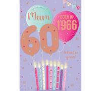 IC&G 60th Birthday Card for Mum, Born in 1966, Balloons, Nostalgic Memories | Illustrated Inner with Year You Were Born Facts, Candles & Stars Design, Made in the UK