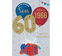 IC&G 60th Birthday Card for Son, Born in 1966, Nostalgic Facts & Memories | Illustrated Inner, Year You Were Born, Gift, Balloons & Stars Design, Made in the UK
