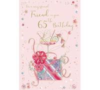 IC&G 65th Birthday Card for a Special Friend - Floral Present and Cocktail Glass - Age 65 Premium Special Birthday Greeting Card with Envelope
