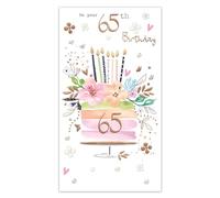 IC&G 65th Birthday Card for Her - Floral Cake Design with Embossed Foil Details & Illustrated Insert Leaf, Eco-Friendly & Made in the UK