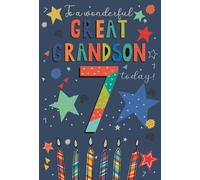 IC&G 7th Birthday Card for a Wonderful Great Grandson - Bright Candles and Stars Design with Embossed Foil Finish, Eco-Friendly & Made in the UK