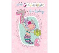 IC&G 7th Birthday Card for Granddaughter - Age 7 Cute Mermaid Design - Embossed Foil & Flitter Finish - Milestone Premium Greeting Card with Envelope