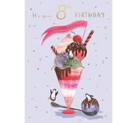 IC&G 8th Birthday Card for Girls - Cute Penguins & Ice Cream Design with Embossed Foil Finish & Illustrated Inner, Eco-Friendly & Made in the UK