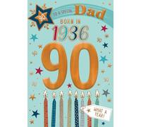 IC&G 90th Birthday Card for Dad, Born in 1936, Nostalgic Facts | Illustrated Inner with Year You Were Born Memories, Candles & Stars Design, Made in the UK
