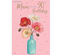 IC&G 90th Birthday Card for Mam - Lovely Floral Age 90 Design - Embossed Foil Finish - Premium Milestone Greeting Card with Envelope