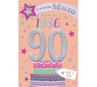 IC&G 90th Birthday Card for Mum - Born in 1936 - Age 90 Balloons & Stars Design - Premium Embossed Foil Finish - 'Year You Were Born' Greeting Card with Envelope