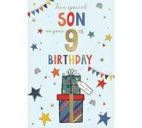 IC&G 9th Birthday Card for Son - Vibrant Star & Gift Design - Embossed Foil Finish - Age 9 Birthday Greeting Card for a Special Son - For Boys