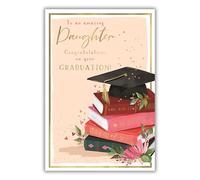 ICG Amazing Daughter Graduation Card - Stylish Graduation Cap & Books Design - Congratulations Card for Her - Embossed Foil Finish
