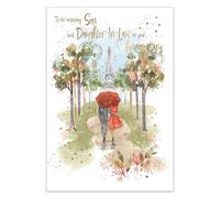 IC&G Anniversary Card for an Amazing Son and Daughter In Law - Romantic Paris Eiffel Tower Scene with Embossed Foil Finish & Illustrated Insert Leaf, Eco-Friendly & Made in the UK