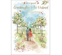ICG Granddaughter and Husband Anniversary Card - Champagne and Love Hearts with a Foiled Flitter Finish