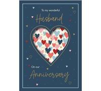 IC&G Anniversary Card for Husband - Modern Heart Design - Embossed Foil Finish - Cut Out Detail - Anniversary Greeting Card to My Wonderful Husband - For Him