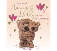 IC&G Anniversary Card for Mummy & Daddy - Cute Teddy Bears & Love Hearts Design - Embossed Gold Foil Finish - Premium Anniversary Greeting Card for Parents with Envelope