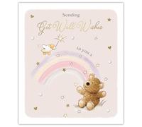 IC&G Barley Bear Get Well Soon Card for Women - Cute Teddy Bear, Chick & Rainbow - Embossed Foil Details - Premium Thinking of You Card with Envelope