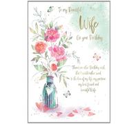 IC&G Beautiful Wife Birthday Card - Happy Birthday Card with Floral Bouquet and Sentimental Verse Design with Embossed Foil and Flitter Details - Birthday Card for Women