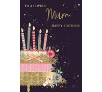 IC&G Birthday Card for a Lovely Mum - Cake & Flowers Design with Embossed Foil Finish & Illustrated Inner, Eco-Friendly & Made in the UK, Greeting Card with Envelope