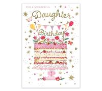 IC&G Birthday Card for a Wonderful Daughter, Pretty Floral Cake Design