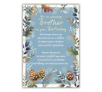 IC&G Amazing Brother Birthday Card - Happy Birthday Card with Sentimental Poem and Pinecone Border Design with Foil Details - Birthday Card for Men or Boys