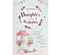 IC&G Birthday Card for Daughter - Floral and Cake Design - Embossed Foil Finish - Elegant Birthday Greeting Card for a Lovely Daughter - For Her
