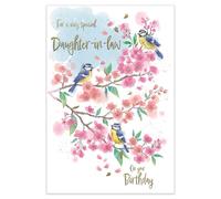 IC&G Birthday Card for Daughter-In-Law - Charming Blue Tit & Blossom Design - Embossed Foil Finish - Premium Greeting Card with Envelope
