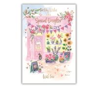 IC&G Birthday Card for Daughter - Pretty Flower Shop Design - Embossed Foil and Flitter Finish - Feminine Birthday Greeting Card for a Special Daughter - For Her