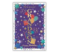 IC&G Birthday Card for Grandson - Party Design - Embossed Foil Finish - Vibrant Birthday Greeting Card for a Special Grandson - For Him