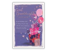 IC&G Birthday Card for Great Granddaughter - Presents & Balloons Design - Embossed Foil Finish - Pretty Birthday Card for a Special Great Granddaughter - For Her