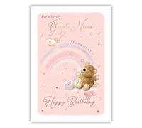 IC&G Birthday Card for Great Niece - Teddy Bear and Rainbow Design - Foil Finish - Cute Birthday Greeting Card for a Lovely Great Niece - For Girls