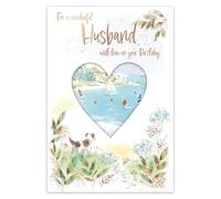IC&G Birthday Card for Husband - Charming Dog & Sailing Boats Design - Heart-Shaped Cut Out & Embossed Foil Finish - Coastal Premium Greeting Card with Envelope - Eco-Friendly & Recyclable