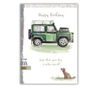 IC&G Birthday Card for Men - 4 x 4 Car and Dog Design - Embossed Foil Finish - Artistic Birthday Greeting Card