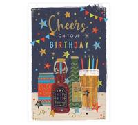 IC&G Birthday Card for Men - Beer & Stars Design - 'Cheers On Your Birthday' - Gold Foil Finish - Premium Special Birthday Greeting Card for Him with Envelope