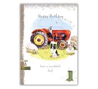 IC&G Birthday Card for Men - Tractor and Farmyard Animals Design - Embossed Foil Finish - Artistic Birthday Greeting Card