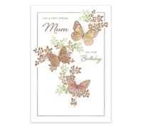 IC&G Birthday Card for Mum - Pretty Butterfly Design - Embossed Foil Finish - Premium Greeting Card with Envelope