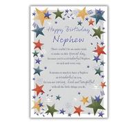 IC&G Nephew Birthday Card - Happy Birthday Card with Sentimental Poem and Star Border Design with Foil Details - Birthday Card for Men or Boys