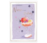 IC&G Birthday Card for Niece - Pretty Floral Cocktail Design - Embossed Foil Finish - Premium Greeting Card with Envelope