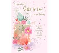 IC&G Birthday Card for Sister in Law - Floral Cake and Confetti Design - Embossed Foil Finish - Elegant Birthday Greeting Card to my Wonderful Sister in Law - For Her