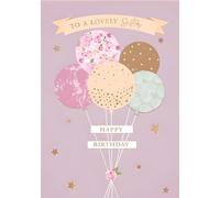 IC&G Birthday Card for Sister -Pretty Floral Balloon Design - Foil Finish - Feminine Birthday Greeting Card to a Lovely Sister - For Her